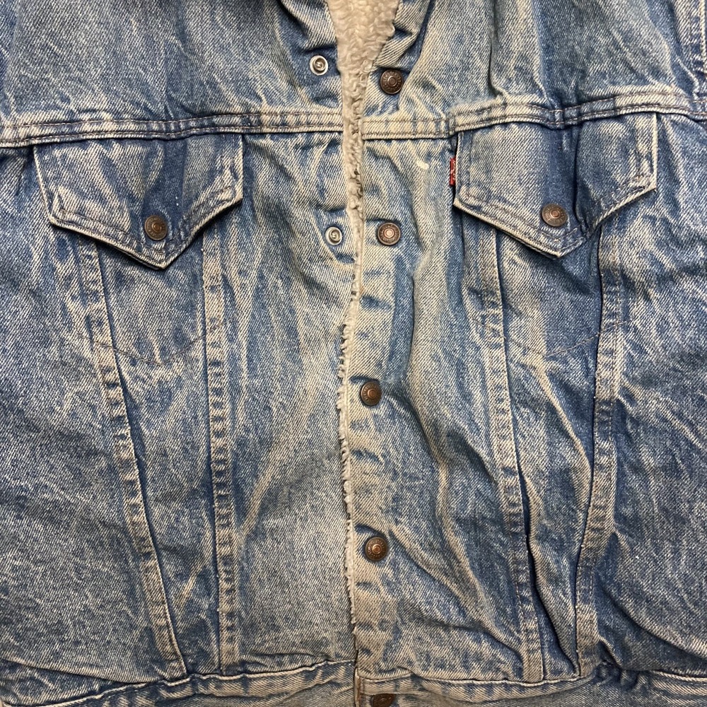 Vintage 80s Levi's Sherpa Lined Denim Jean Trucker Jacket Size L 44 Made In USA - Picture 2 of 6
